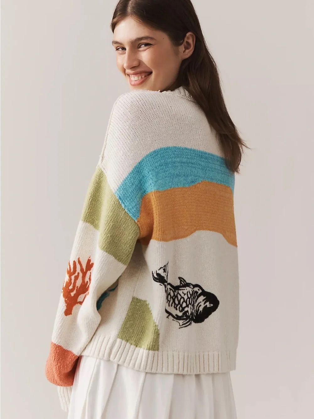 New Anthropologie Pilcro Icon Graphic Cardigan Sweater Size M - Picture 2 of 13